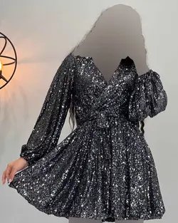 پیراهن پولکی کمربنددار - کد 3573