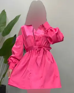 پیراهن ساتن کمرکش - کد 4303