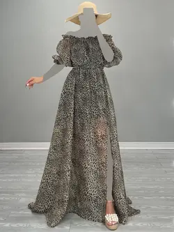 پیراهن حریر طرح دار - کد 5215B3