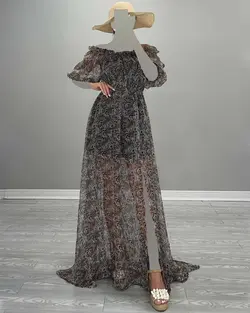 پیراهن حریر طرح دار - کد 5215B3