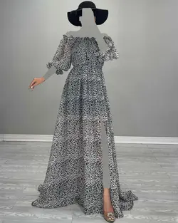 پیراهن حریر طرح دار - کد 5215B3