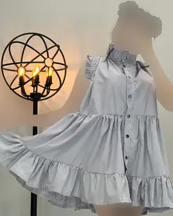 پیراهن راه راه جلو دکمه - کد 1952