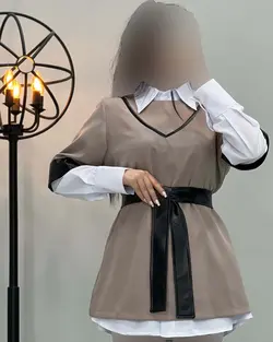 شومیز رویه نوار چرم - کد 1887