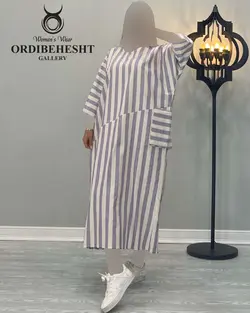 پیراهن راه راه تک جیب - کد 1974