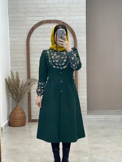 مانتو ملیسا کبریتی سبزلجنی گل زرد