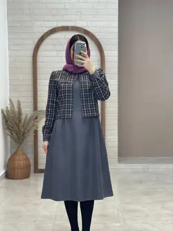 کت و سارافون شاپرک طوسی بنفش