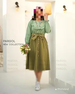 ست شومیز و دامن آواز سبز پسته ای