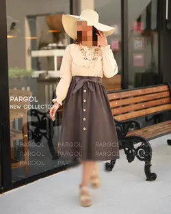 ست شومیز و دامن آواز طوسی کرم