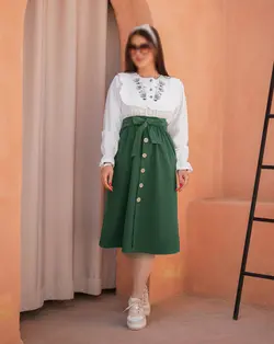 ست شومیز و دامن آواز سفید سبز