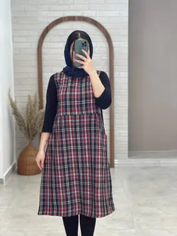 سارافون چهارخونه نهان سورمه ای طوسی قرمز