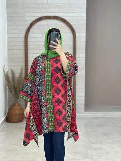 مانتو جلو بسته هنری سنتی قرمز سبز