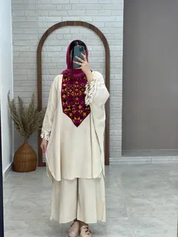 مانتو پانچو بلوچی دوزی سفید زرشکی صورتی زرد