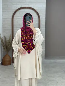 مانتو پانچو بلوچی دوزی سفید زرشکی صورتی زرد