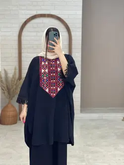 مانتو پانچو بلوچی دوزی مشکی زرشکی سفید