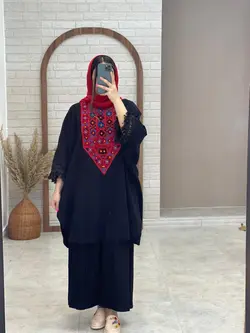 مانتو پانچو بلوچی دوزی مشکی قرمز آبی
