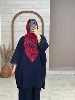 مانتو پانچو بلوچی دوزی مشکی قرمز آبی