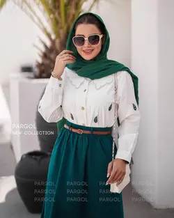 ست شومیز دامن پوپک سبز