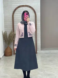 کت و سارافون مهر طوسی صورتی