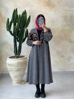 مانتو بابونه گلدوزی طوسی روشن