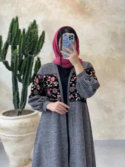 مانتو بابونه گلدوزی طوسی روشن