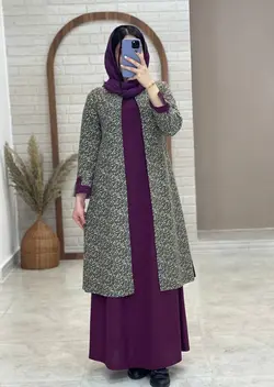 ست مانتو سارافون ریما بنفش سبز