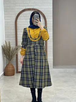 مانتو ملیسا چهارخونه زرد و سورمه ای