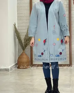 پالتو گلدوزی ترنم طوسی آبی
