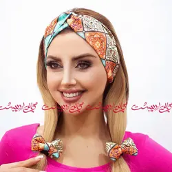 ست توربان و کش مو سنتی نارنجی فیروزه ای