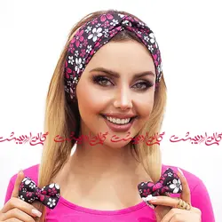 ست توربان و کش مو گل گلی سفید سرخابی