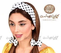 ست توربان و کش مو خالخالی سفیدمشکی