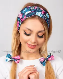 ست توربان و کش مو گلگلی صورتی ابی