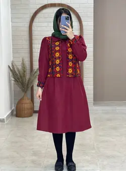 ست کت و سارافون شاپرک سوزندوزی زرشکی