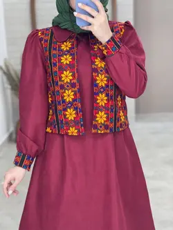 ست کت و سارافون شاپرک سوزندوزی زرشکی