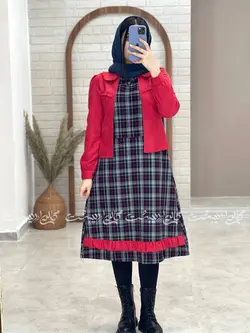 ست کت و سارافون شاپرک قرمز سورمه ای