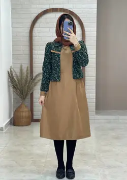 ست کت و سارافون شاپرک نسکافه ای سبز