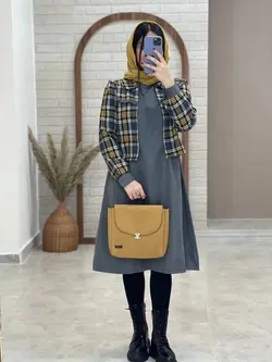 ست کت و سارافون طوسی زرد