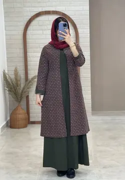 ست مانتو سارافون ریما یشمی قرمز