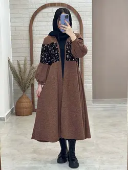 مانتو بابونه گلدوزی شده قهوه ای