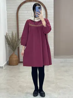 مانتو جلو بسته گندم بنفش سرخابی