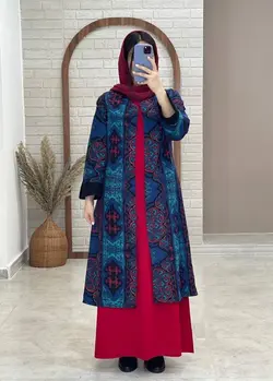 مانتو جیب در پیله سنتی آبی قرمز