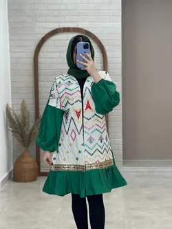 مانتو عروسکی پولک سبز تیره