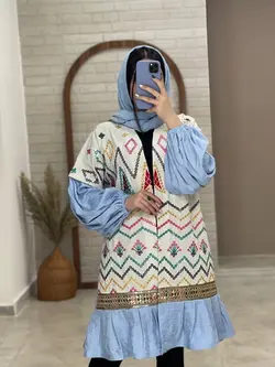 مانتو عروسکی پولک آبی