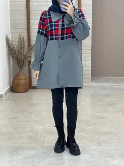 مانتو عروسکی چهارخونه یک طرفه