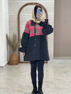 مانتو عروسکی چهارخونه یک طرفه