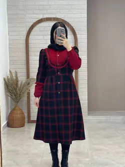 مانتو ملیسا چهارخونه مشکی زرشکی