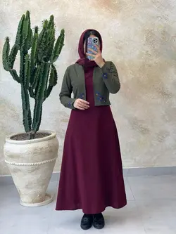 کت و سارافون مهر زرشکی یشمی