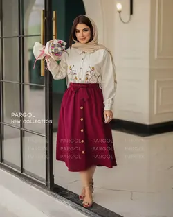 شومیز و دامن شمعدونی سرخابی