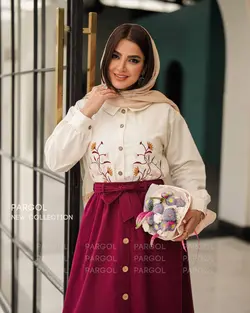 شومیز و دامن شمعدونی سرخابی