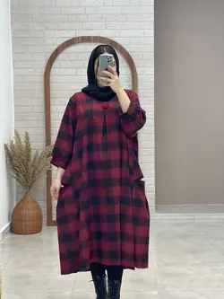 پیراهن کعبه پاییزی چهارخونه مشکی زرشکی