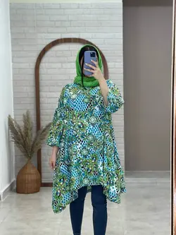 مانتو جلوبسته هنری سبزآبی